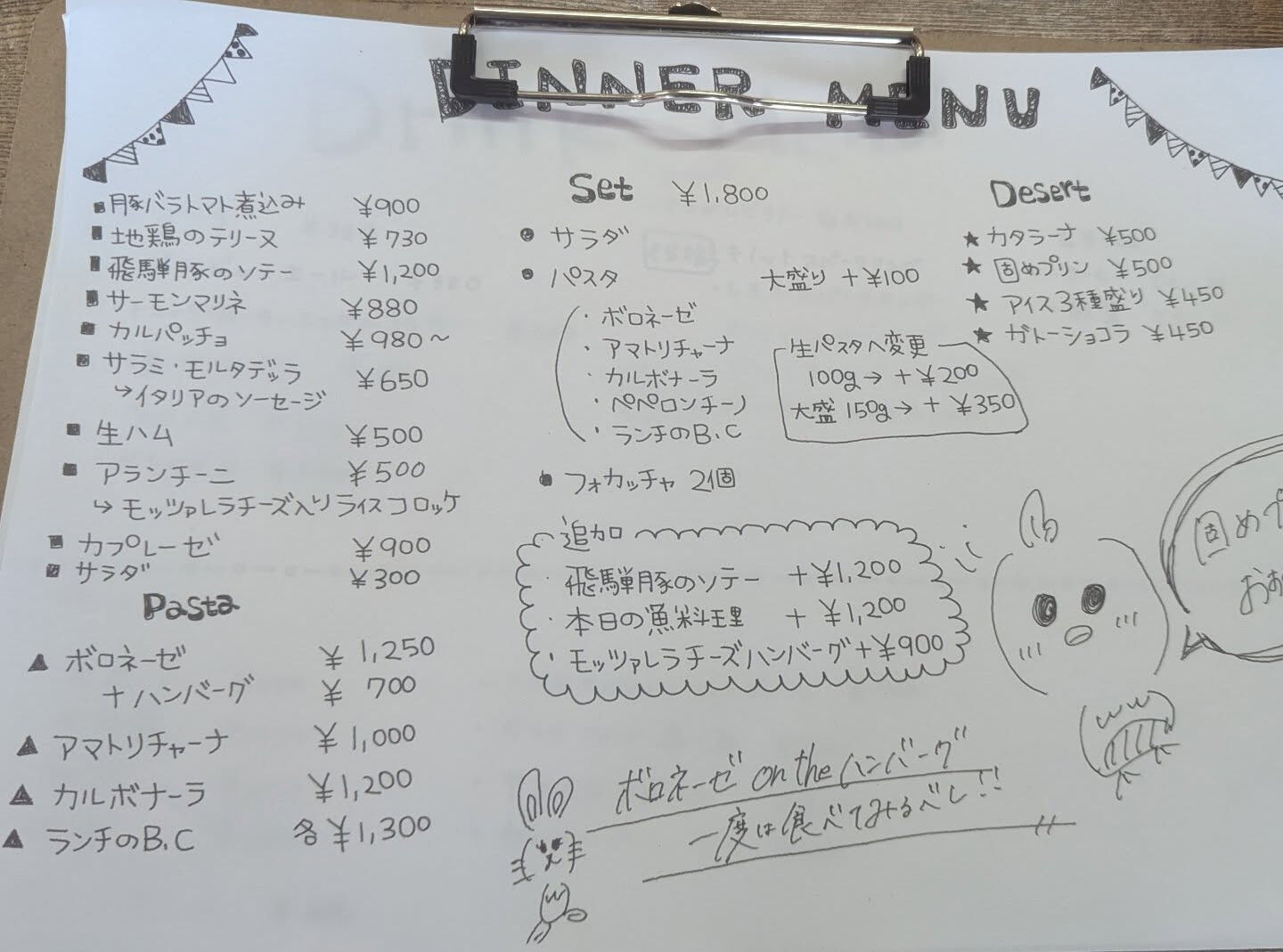夜のセットメニューを作ってみました、